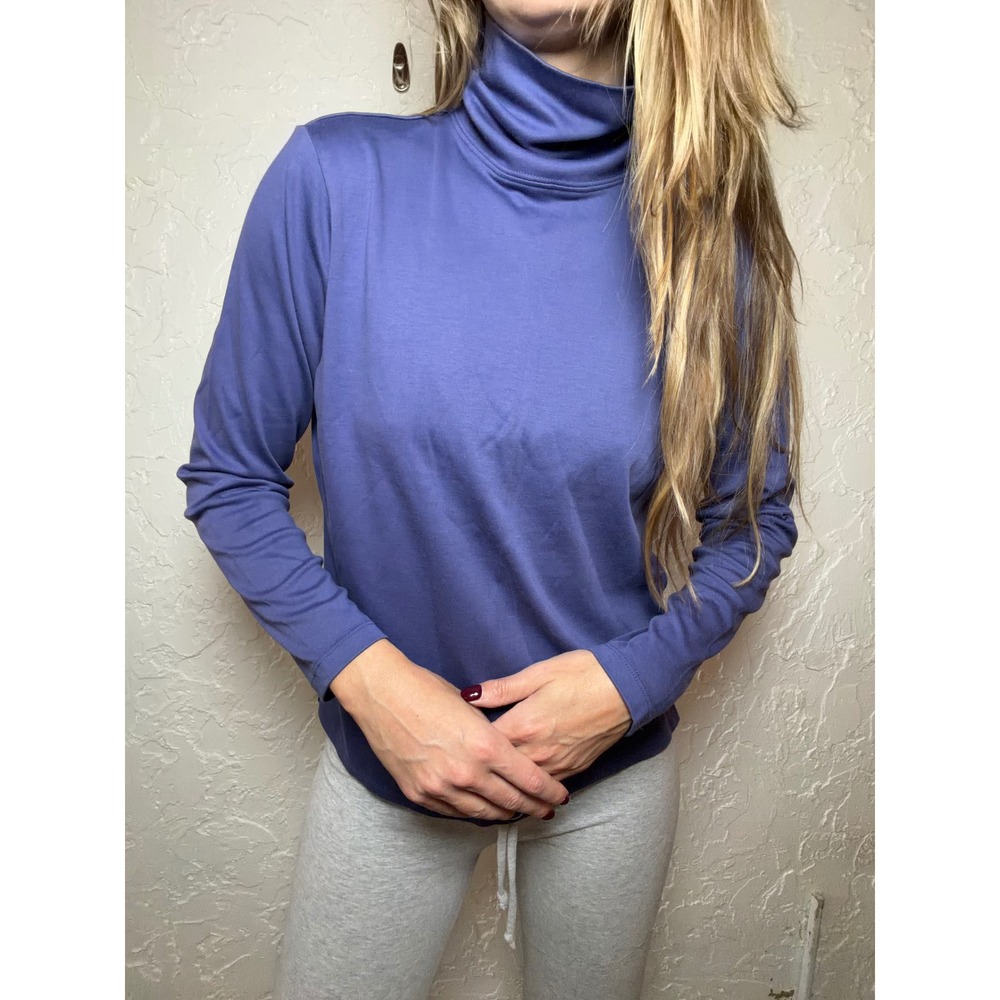 LL Bean Womens Supima Cotton Turtleneck Long Sleeve Top Blue Large 214949